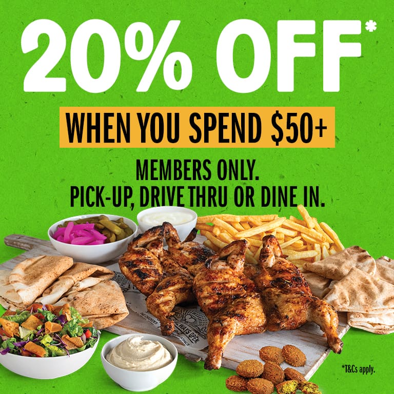 20% Off when you spend $50. Members Only